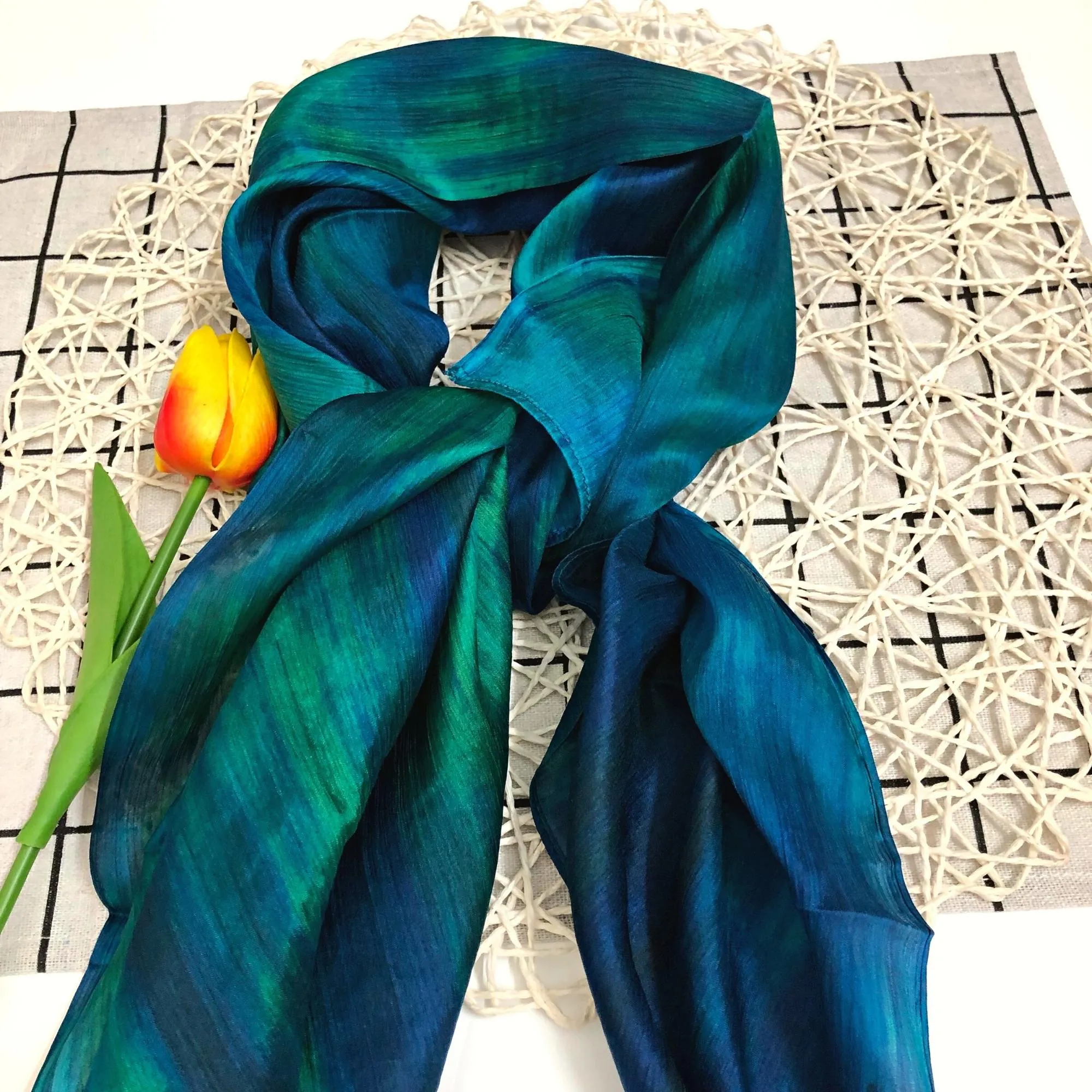 100% MULBERRY SILK SCARF - Pure mulberry silk - Blue Square Scarf - Women's Scarves - Fashion Scarf - Luxury Scarf - Gift for her