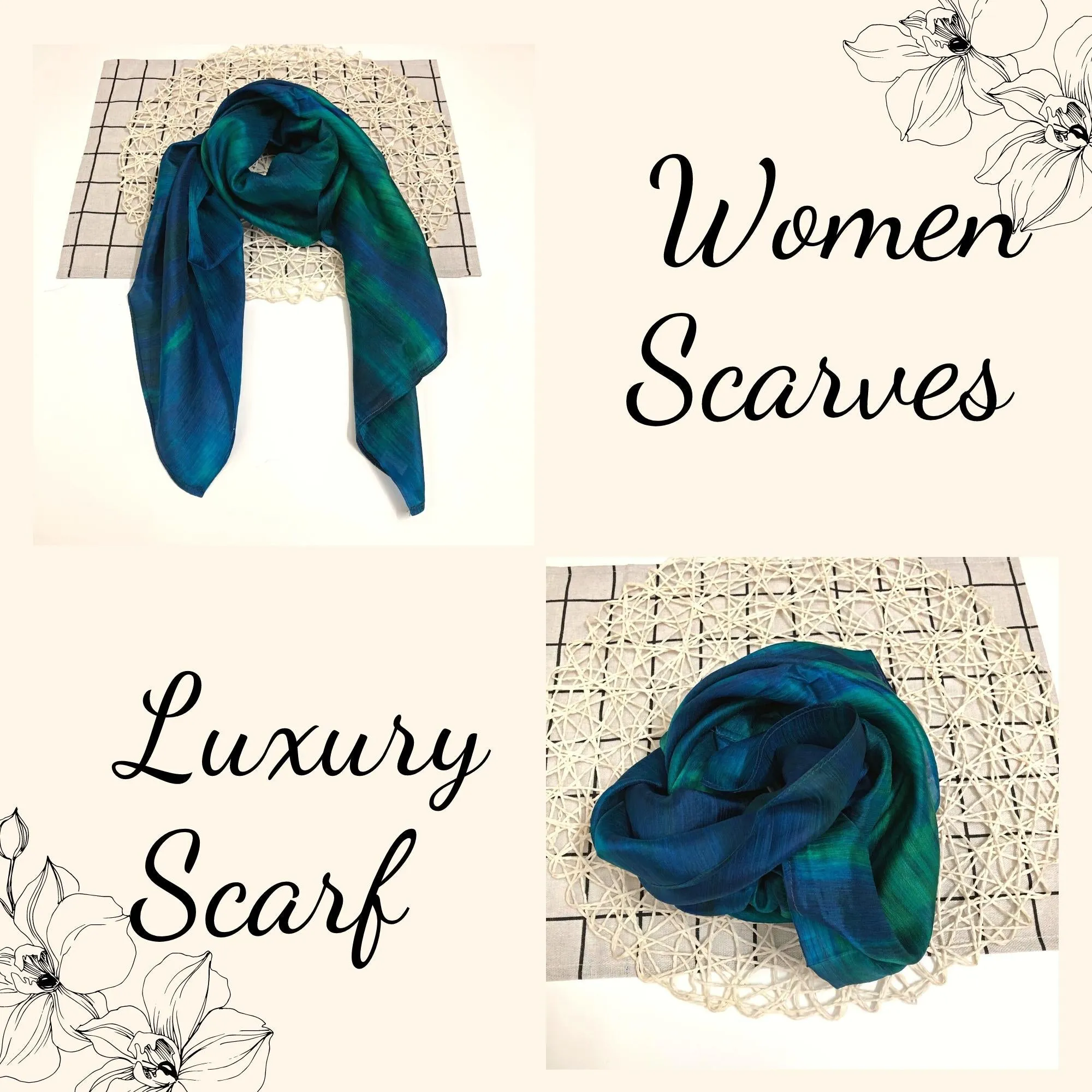 100% MULBERRY SILK SCARF - Pure mulberry silk - Blue Square Scarf - Women's Scarves - Fashion Scarf - Luxury Scarf - Gift for her