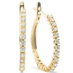 1/2 cttw Diamond Hoops in 10K White or Yellow Gold 1" Tall