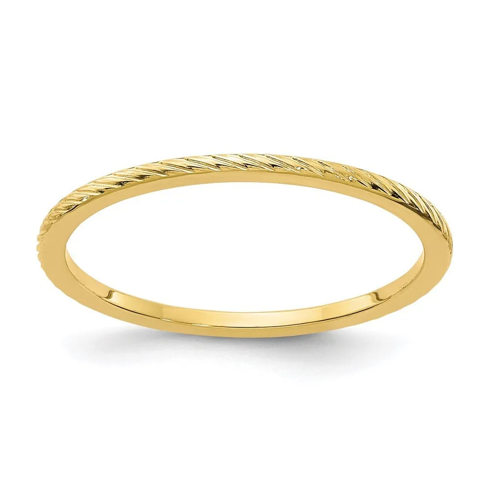 1.2mm 14k Yellow Gold Twisted Pattern Stackable Band