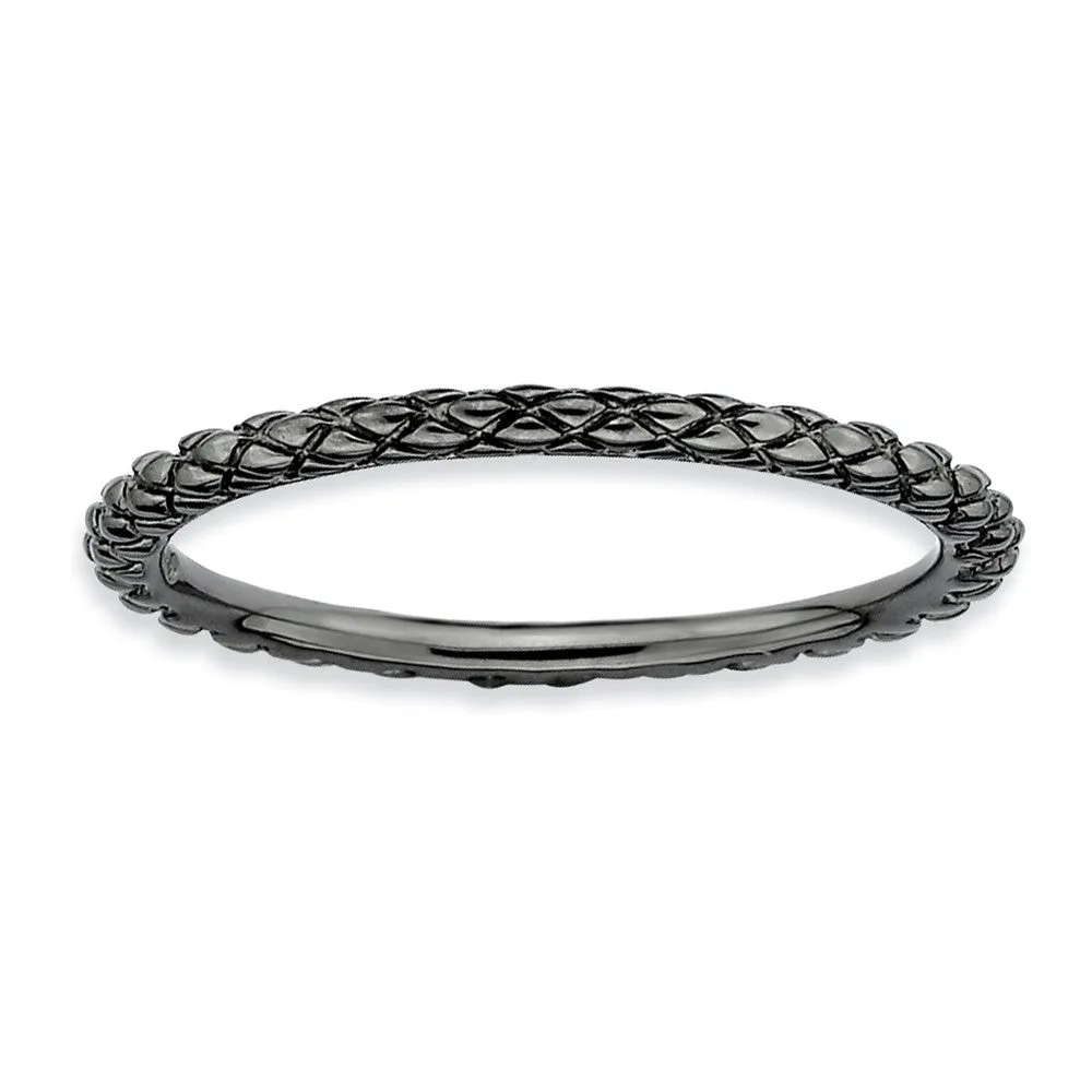 1.5mm Stackable Black Plated Silver Crisscross Band