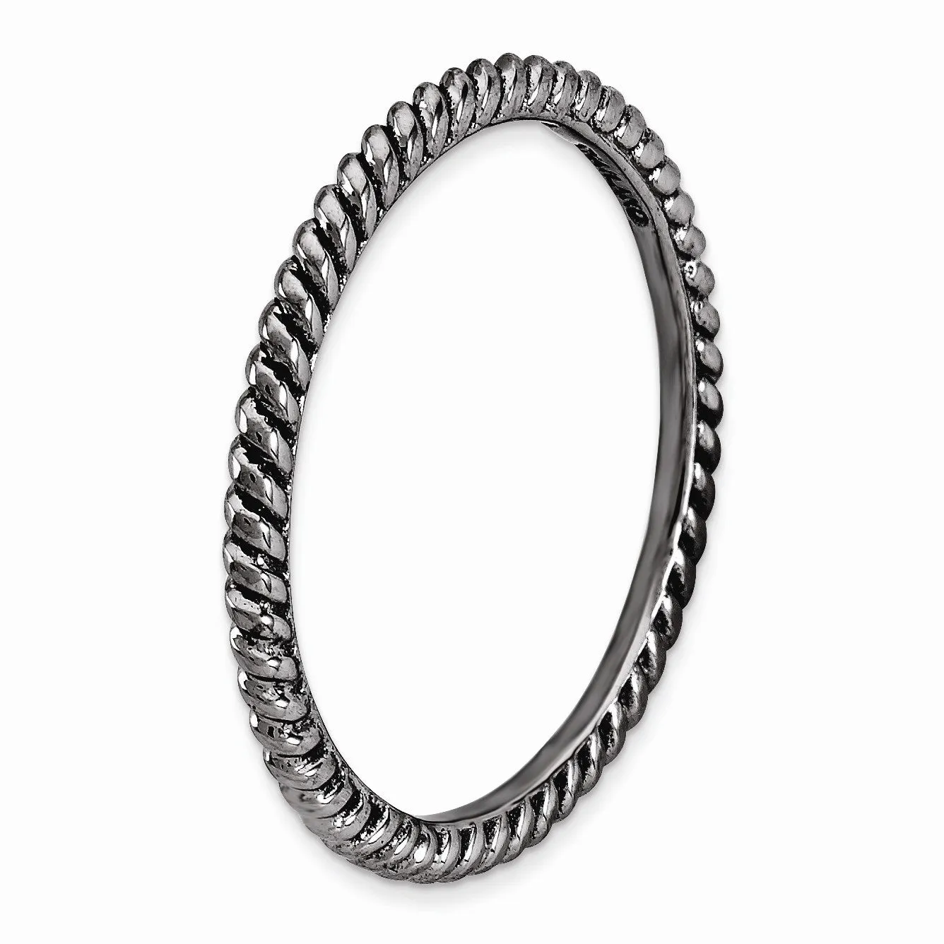 1.5mm Stackable Black Plated Silver Twisted Band