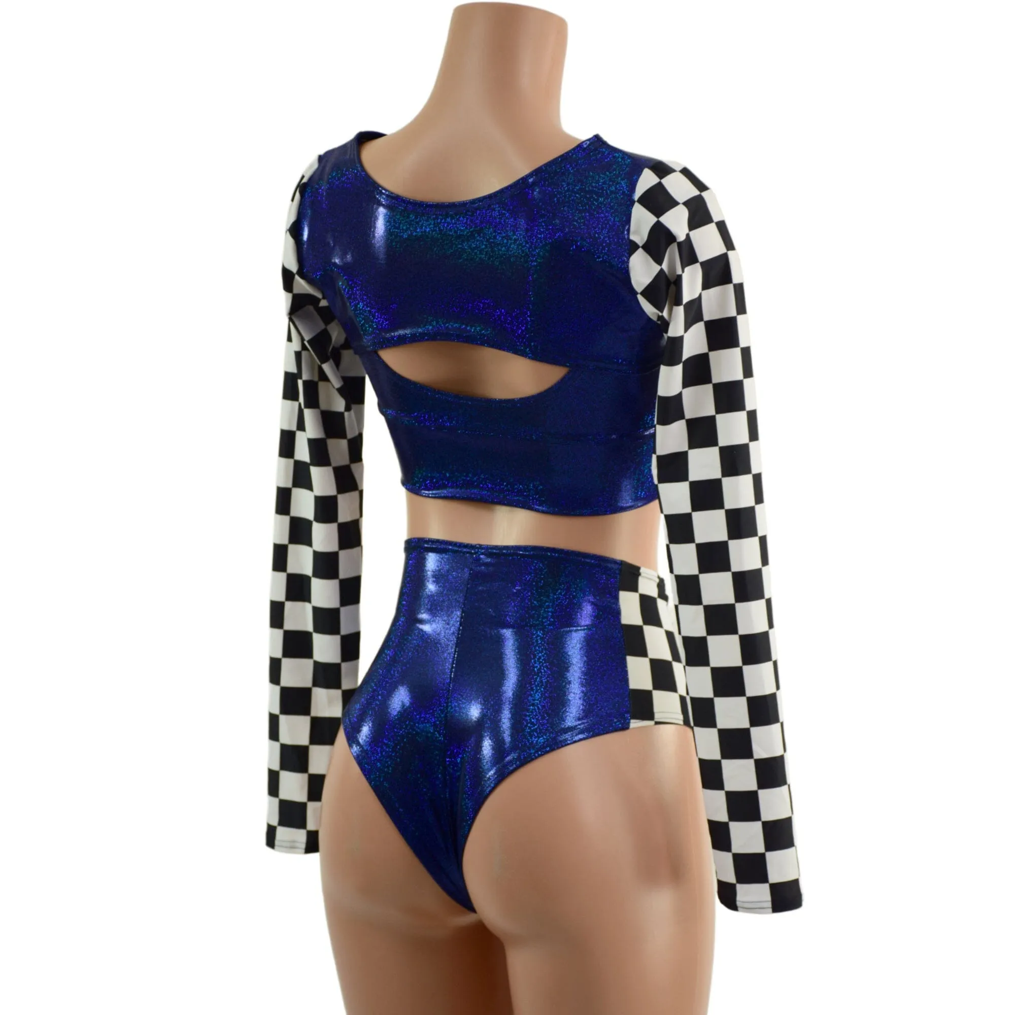 3PC Blue Sparkly Jewel Grid Girl Shorts Set