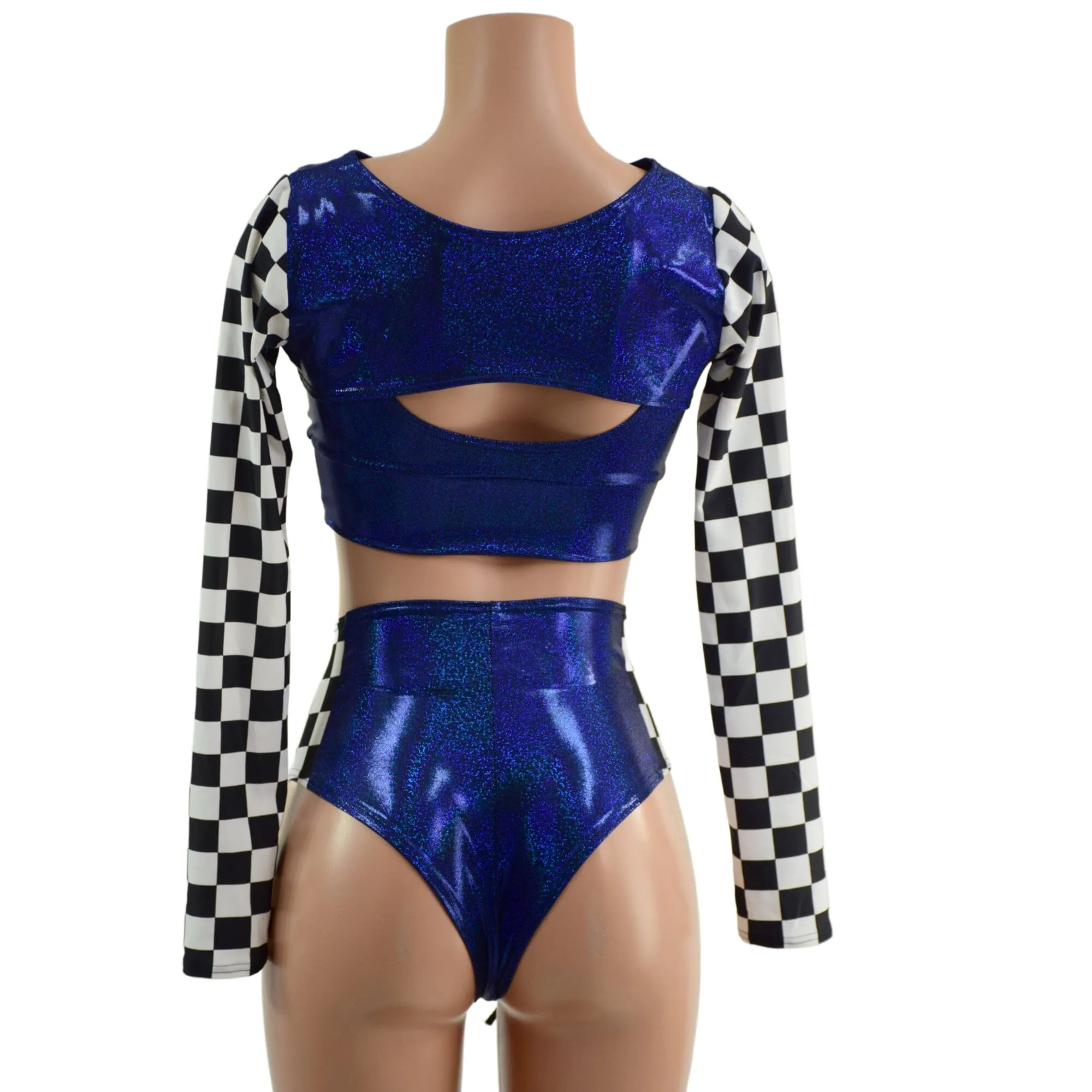 3PC Blue Sparkly Jewel Grid Girl Shorts Set