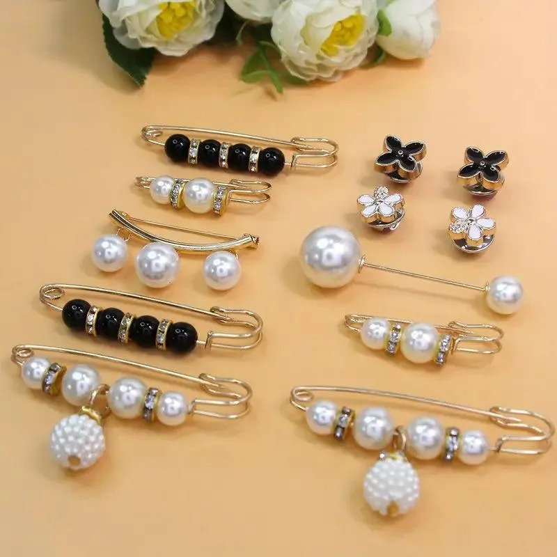 6 Pcs Elegant Faux Pearls Brooch Pins Dress Clip