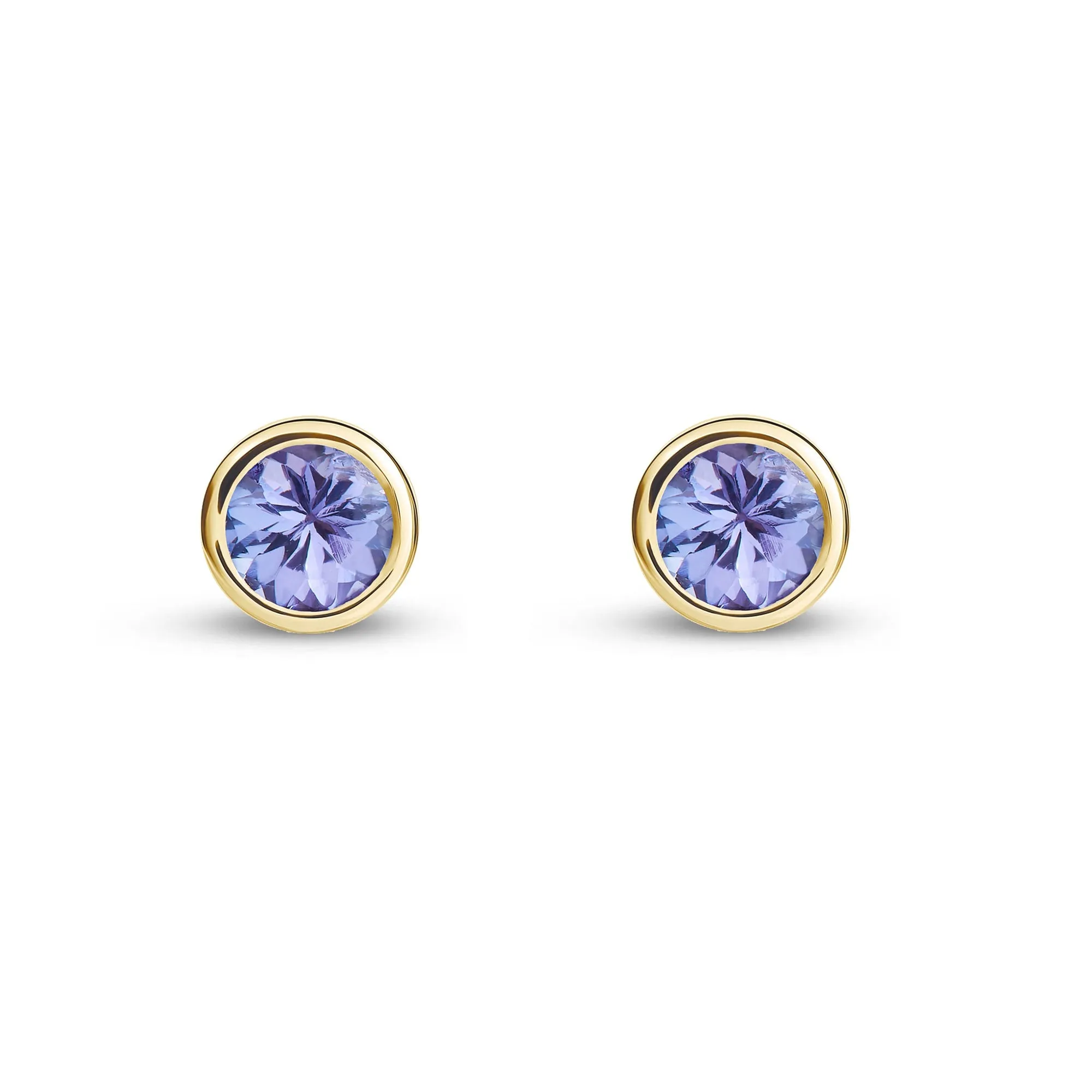 9ct Yellow Gold 4mm Rubover Tanzanite Stud Earrings 0.58ct