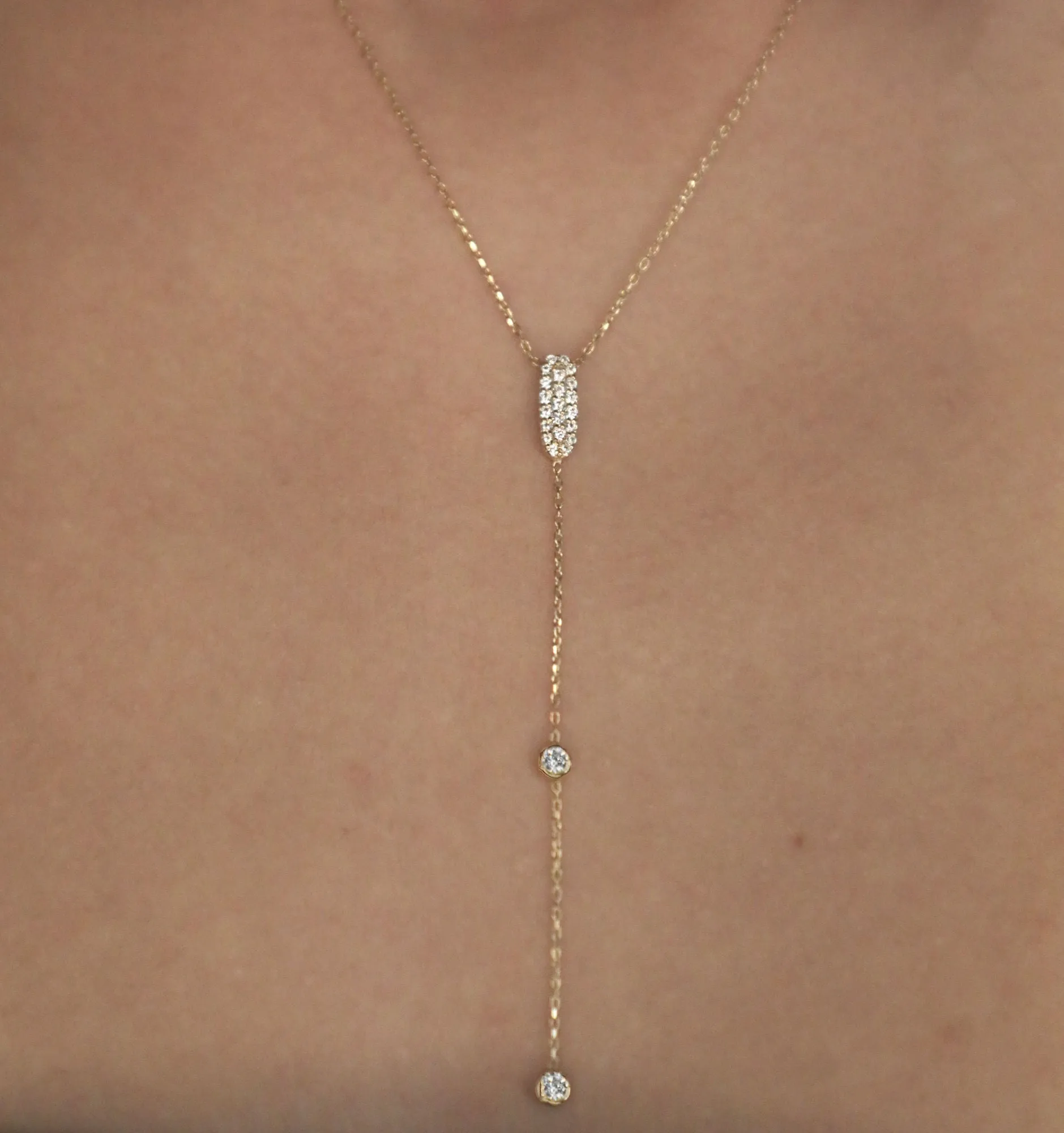 Alexa Fine Jewelry | Sparkly Sparkly Lariat 18K Gold Necklace w. Diamonds