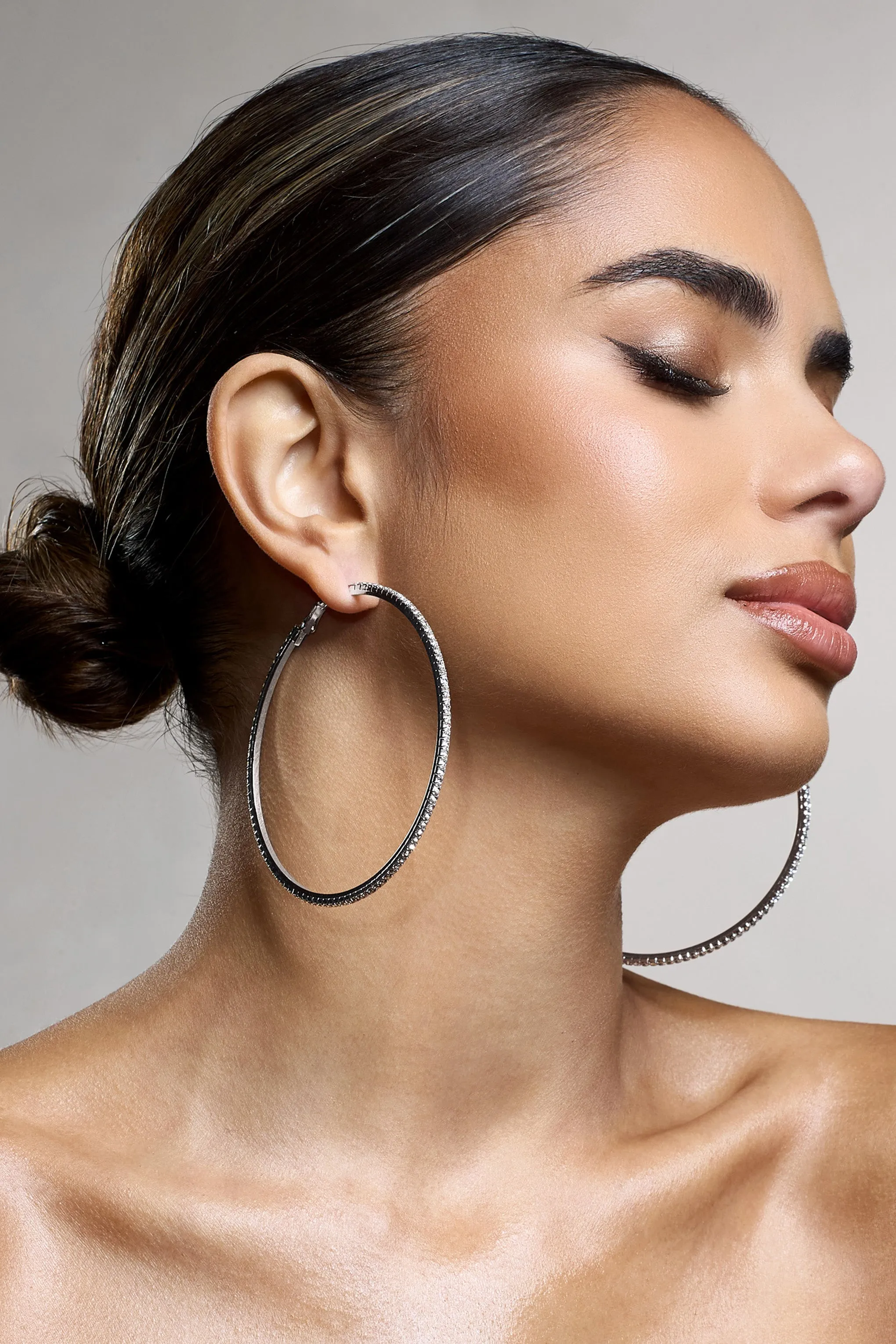 Amika | Silver Diamante Thin Hoop Earrings