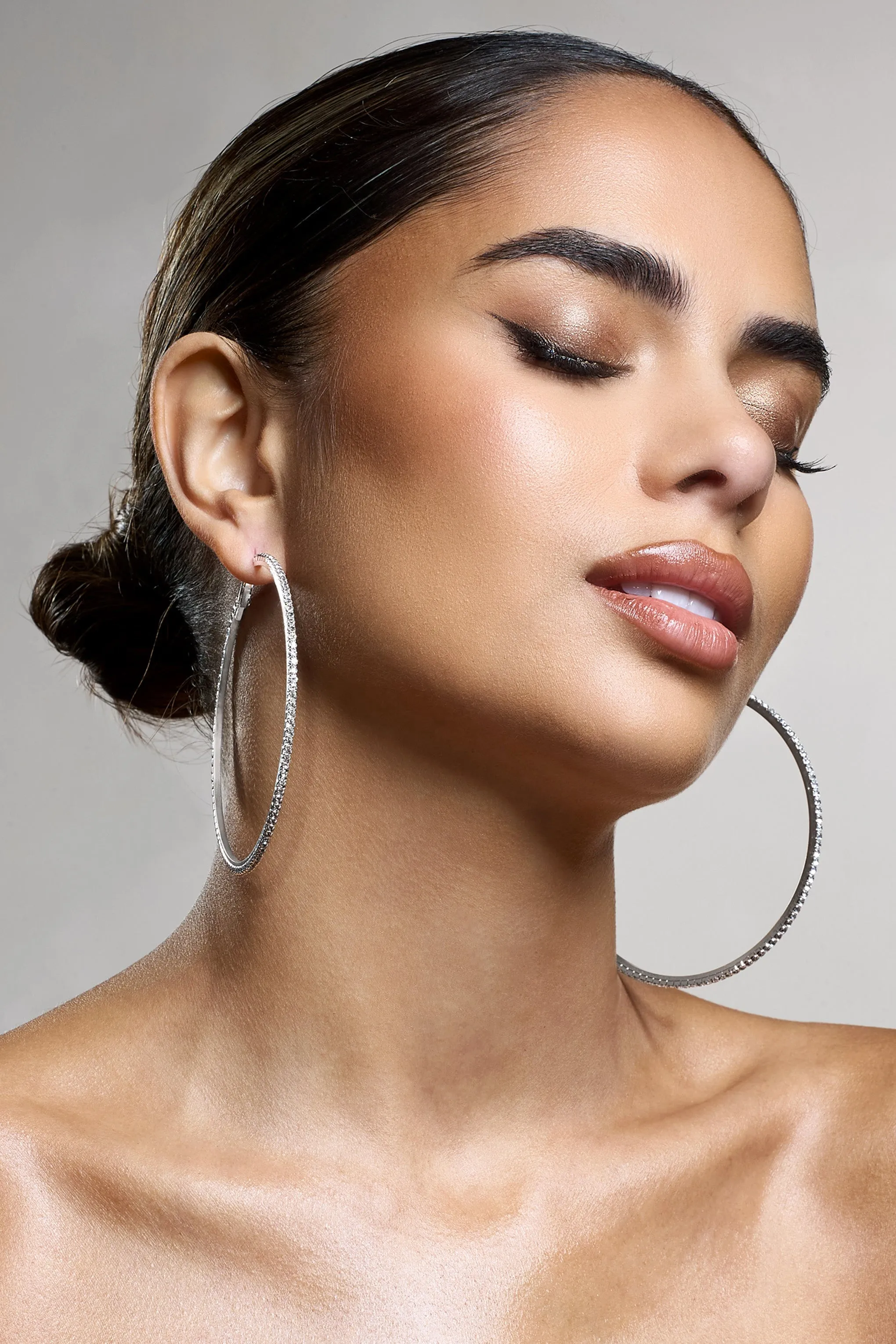 Amika | Silver Diamante Thin Hoop Earrings