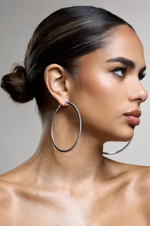 Amika | Silver Diamante Thin Hoop Earrings