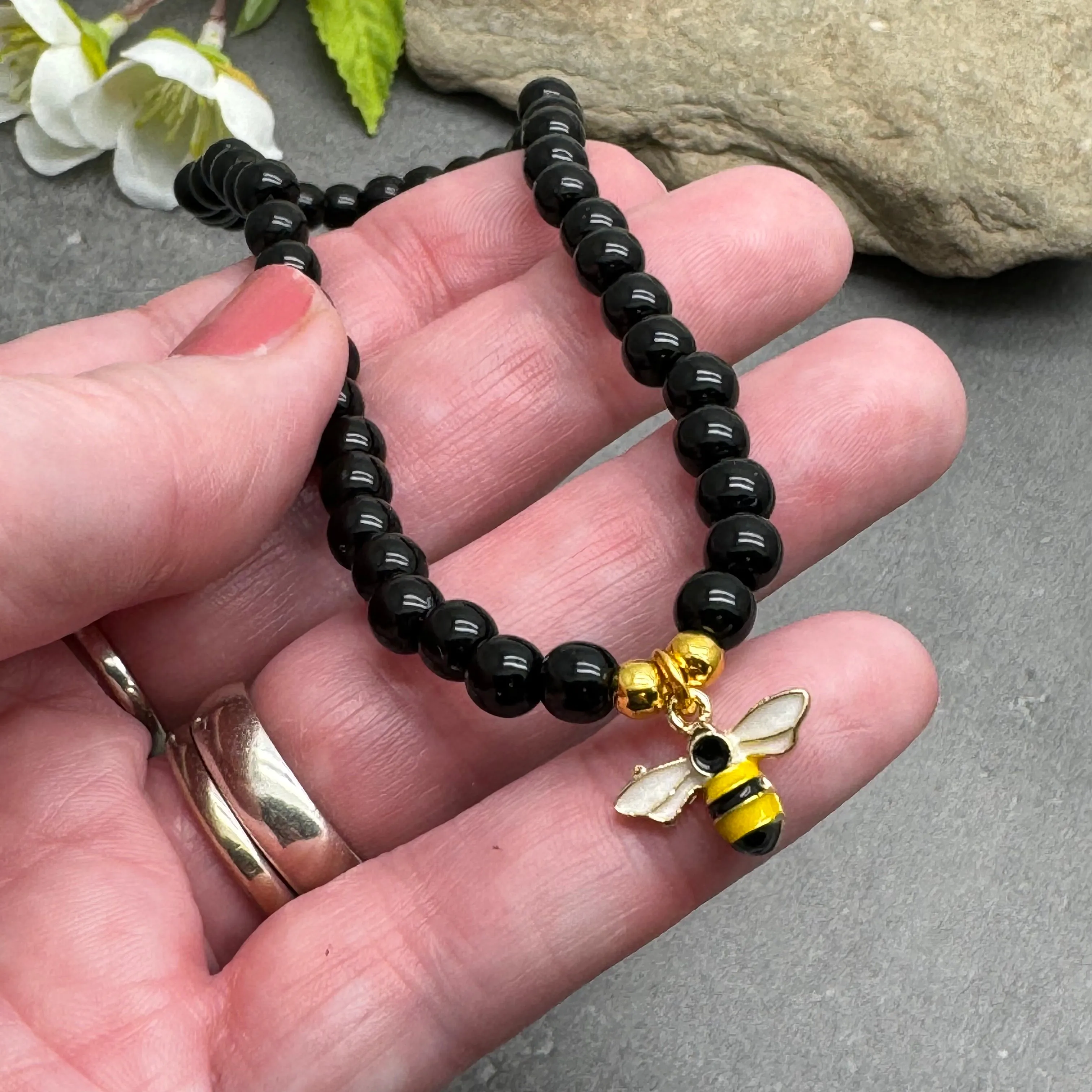 Bee Charm Acrylic Bead Anklet - Colour Choice