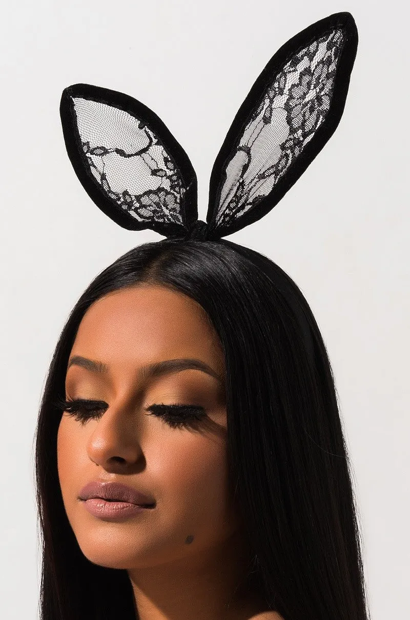 Black Deluxe Lace Bunny Headband