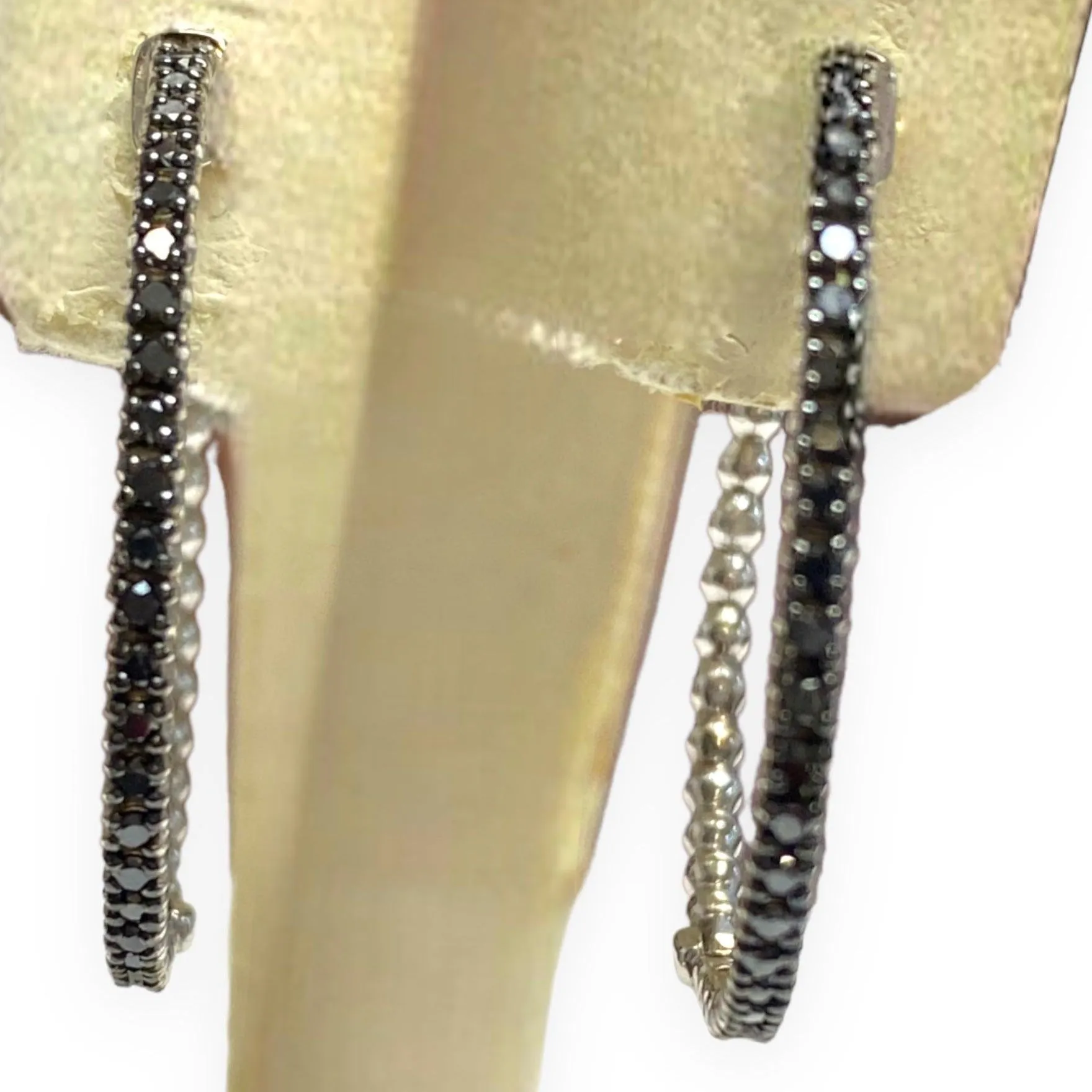 Black Diamond Hoop Earrings 14K Gold