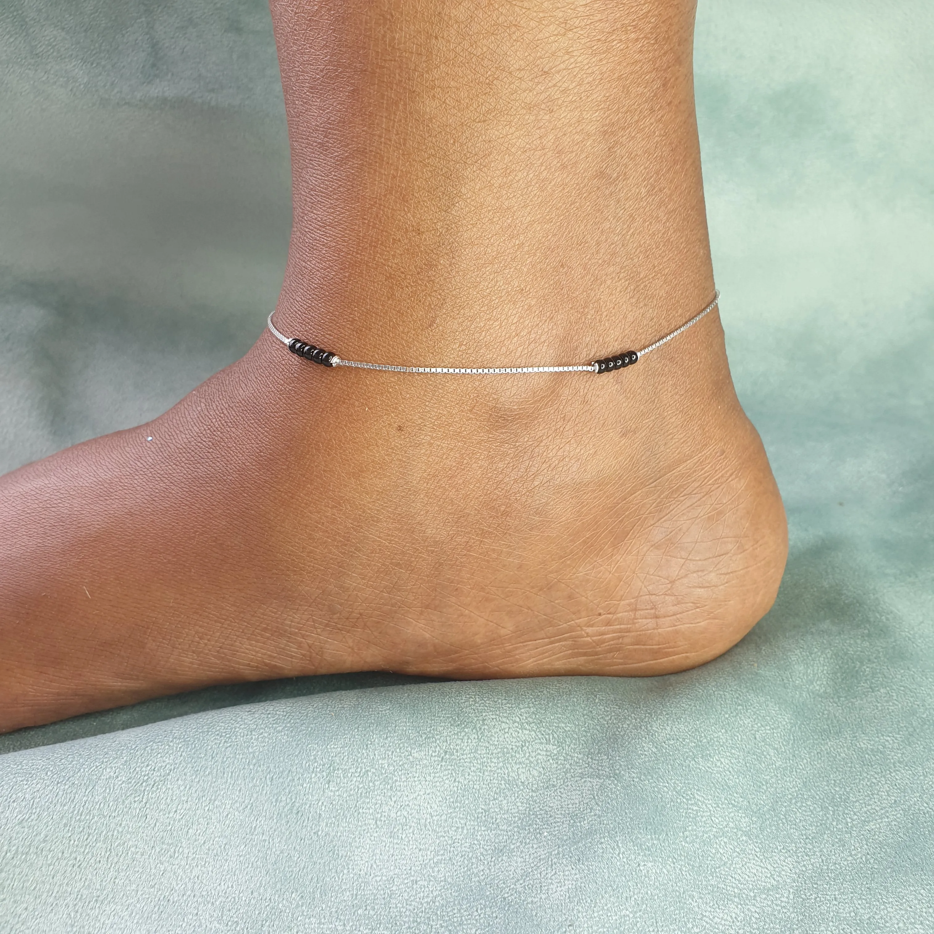 Black Mystic Silver Anklet