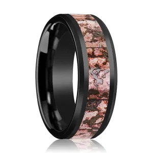 CAMBRIAN | Black Ceramic Ring, Pink Dino Bone Inlay