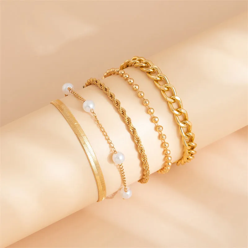 Casual Patchwork Chains Pearl Bracelets