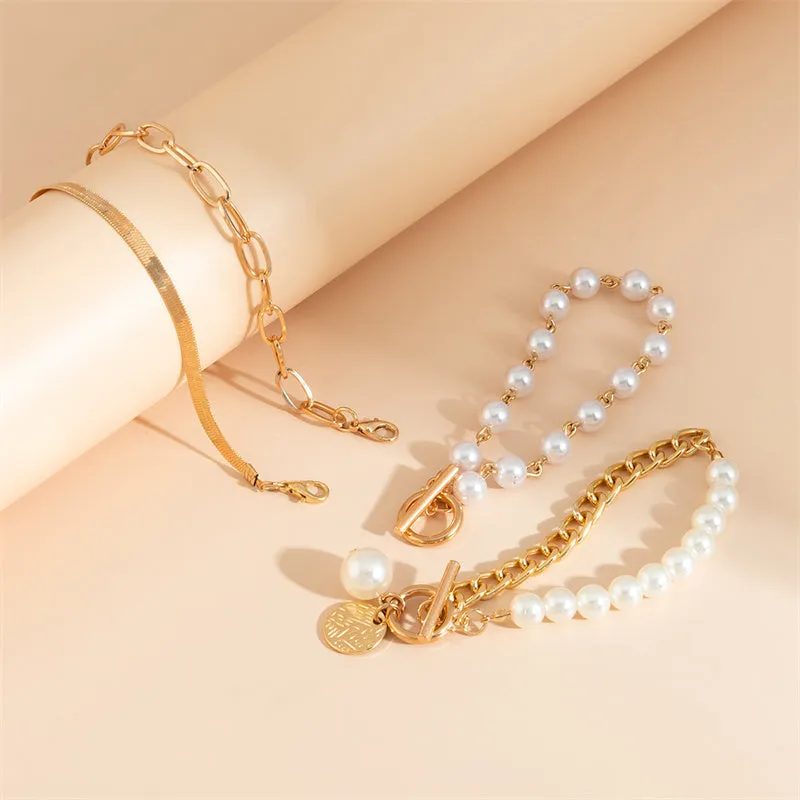 Casual Patchwork Chains Pearl Bracelets