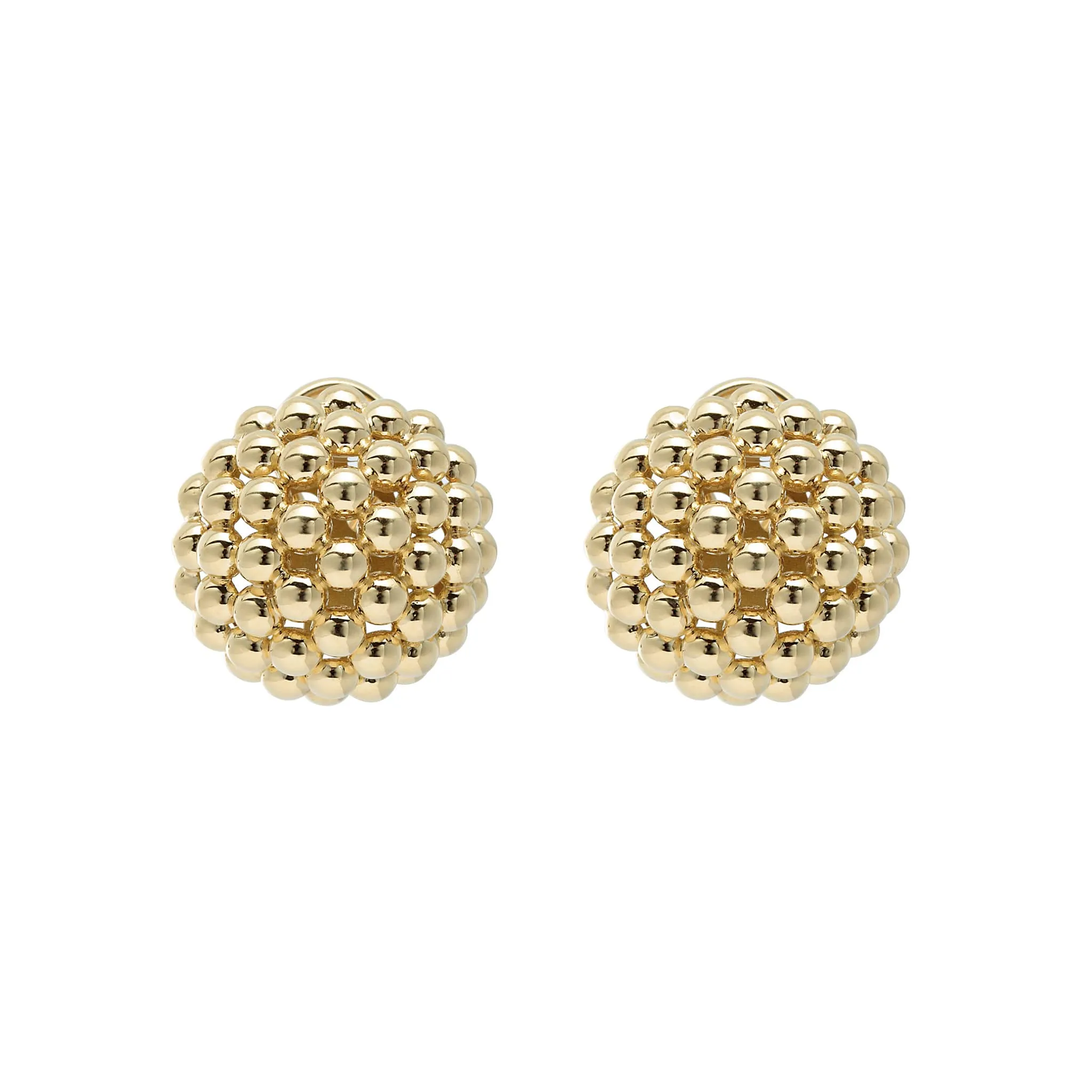 Caviar Gold 18K Gold Beaded Omega Clip Earrings