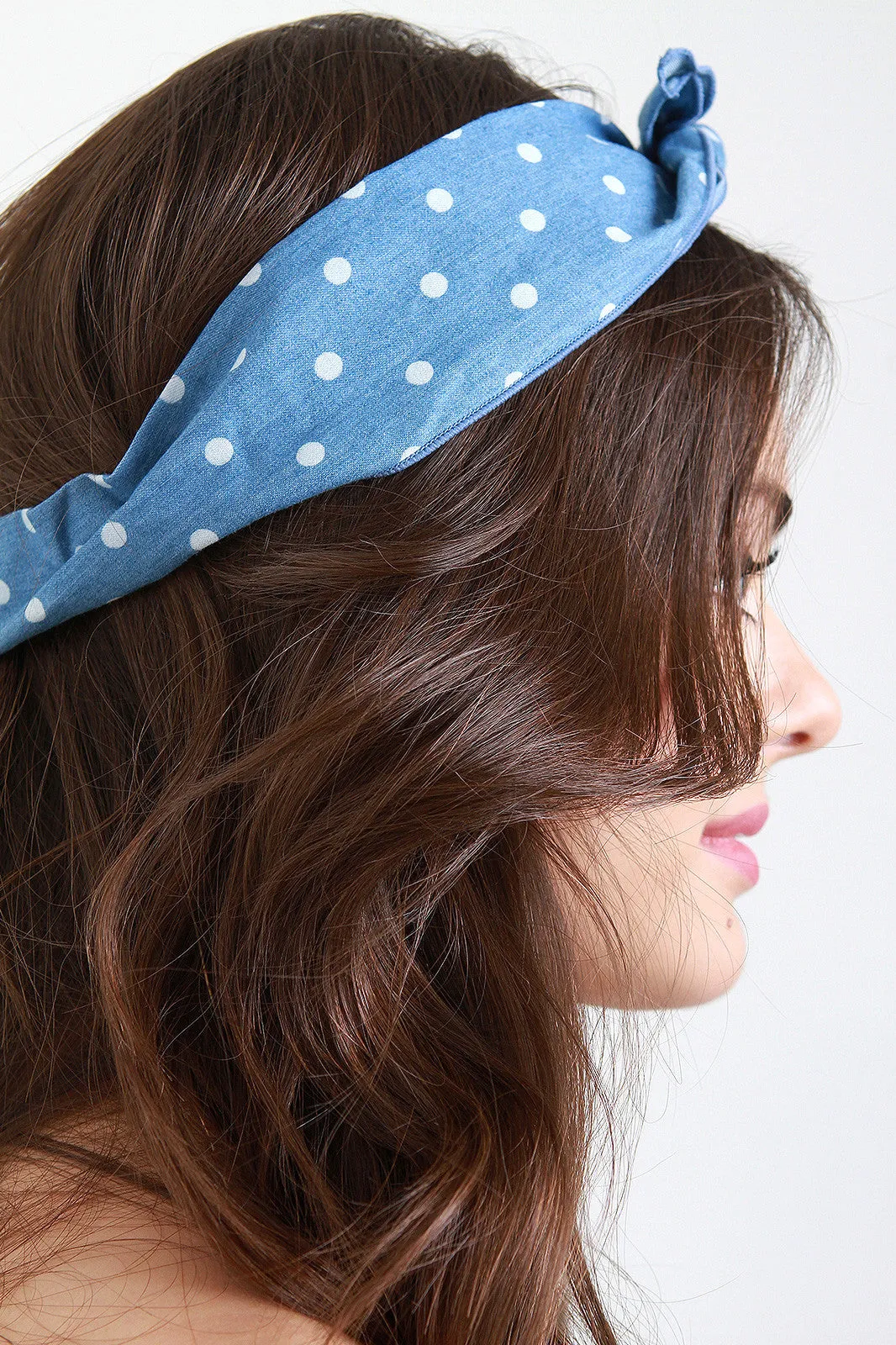 Chambray Polka Dot Self-Tie Scarf Headband