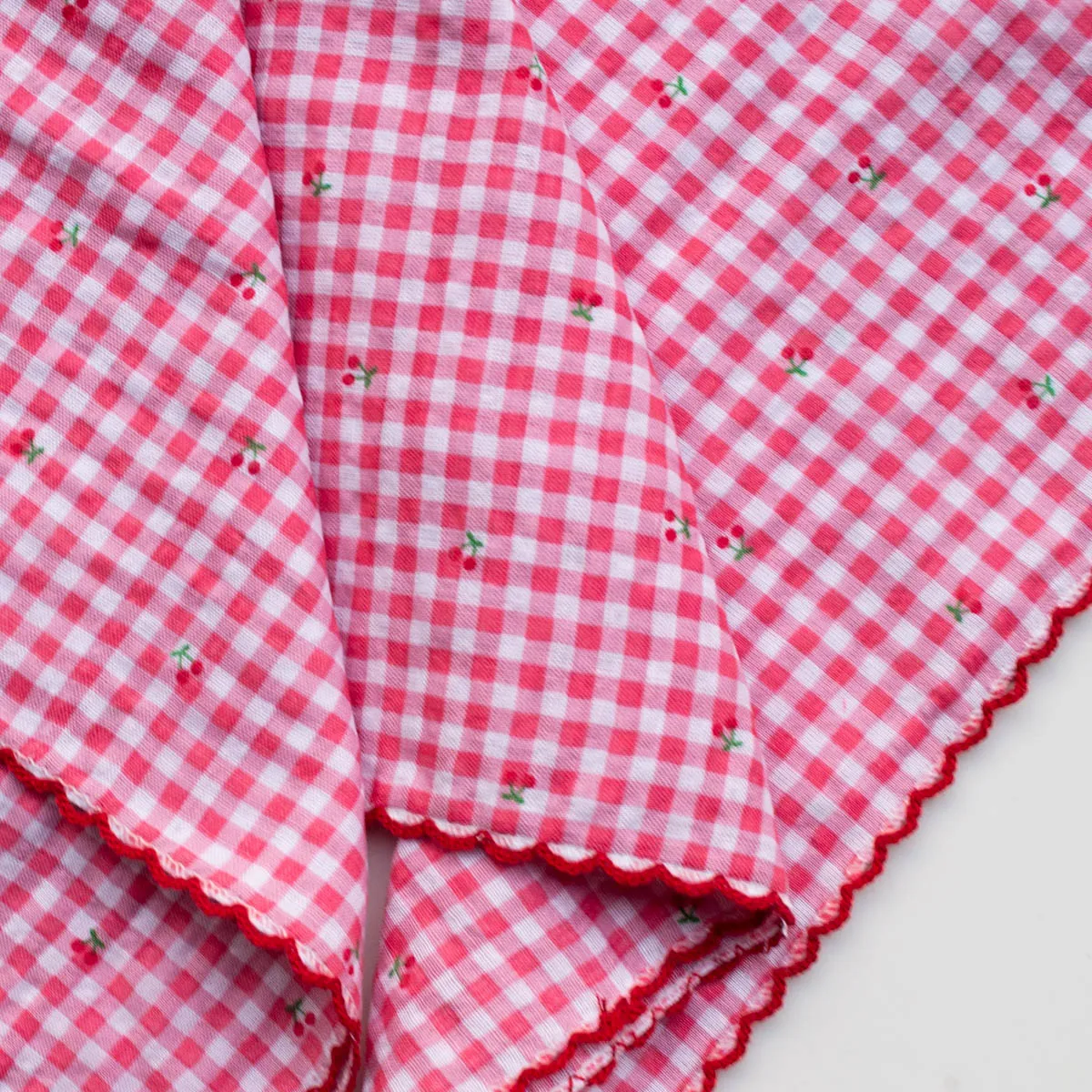 Cherry & Gingham Square Scarf in Pink