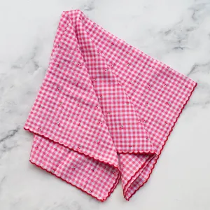 Cherry & Gingham Square Scarf in Pink