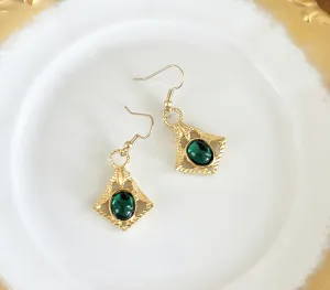 Classic dancing style faux emerald fish hook style earrings