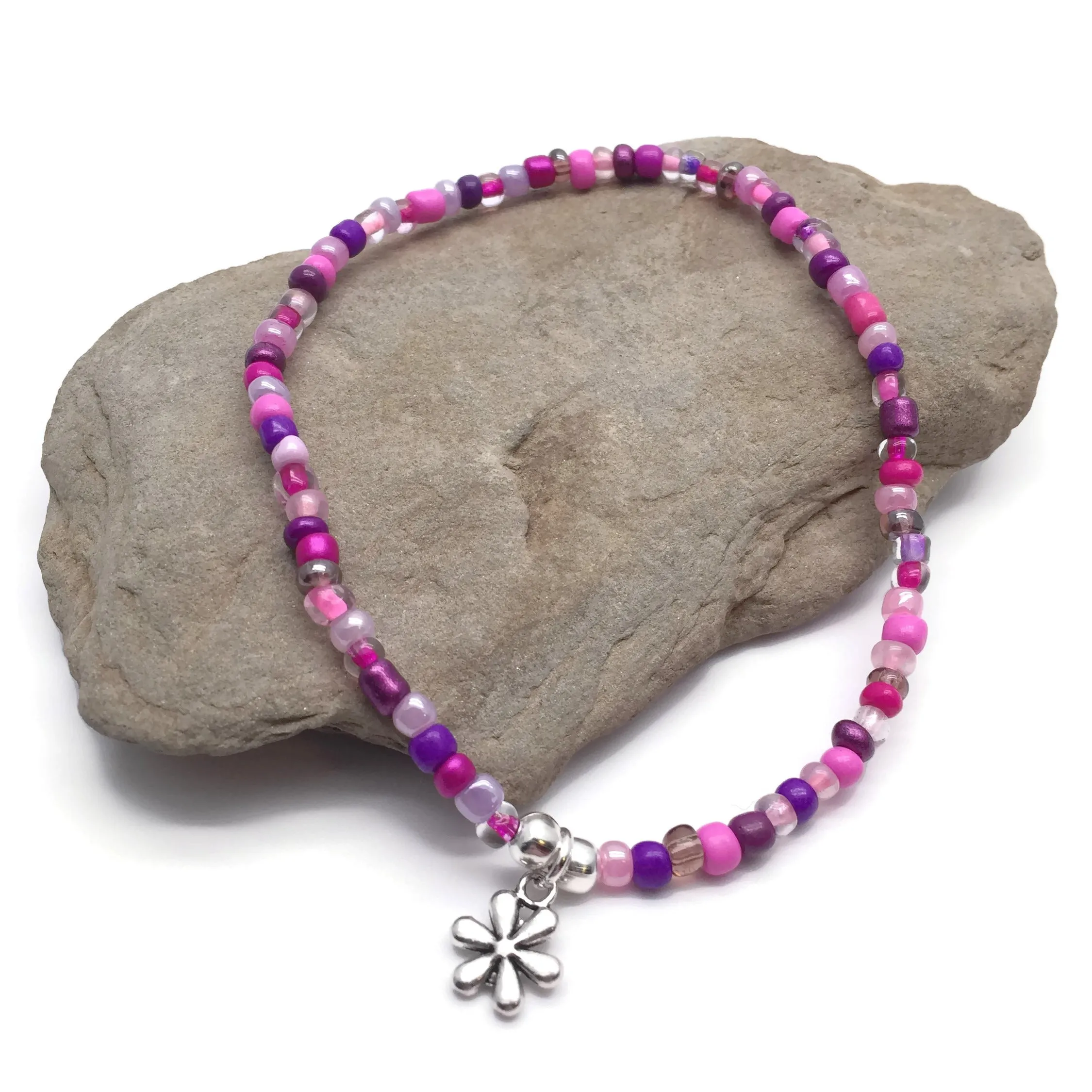 Daisy Flower Seed Bead Anklet - Colour Choice