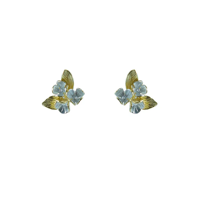 Flower Pedal and the leaf Gold Sterling Silver Earrings