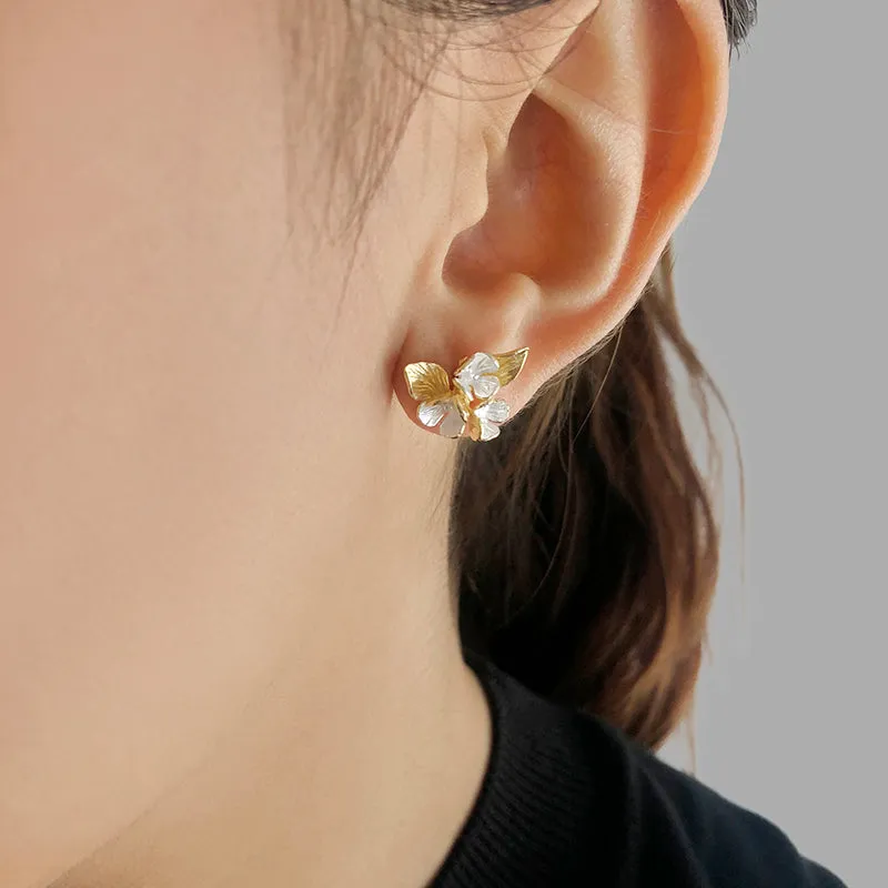 Flower Pedal and the leaf Gold Sterling Silver Earrings