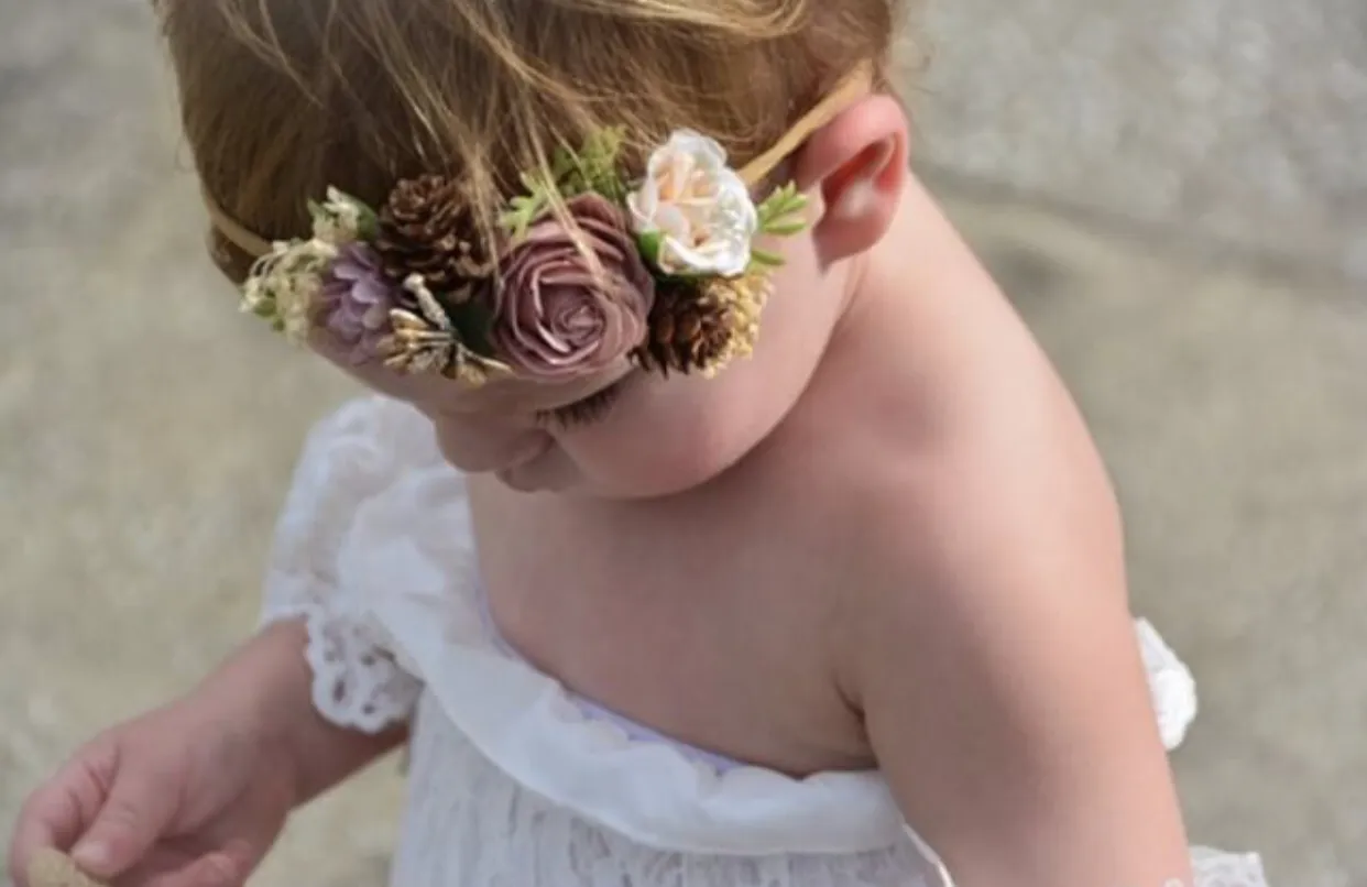 Girls Acorn Mauve Floral Nylon Headband