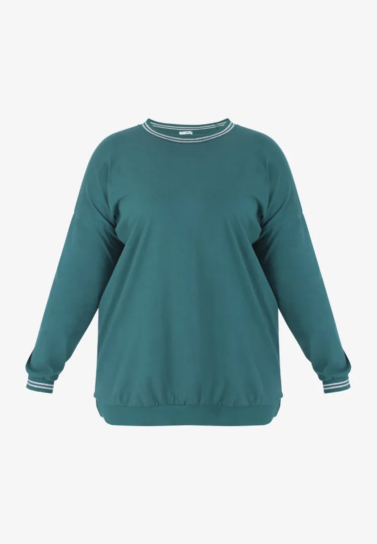 Glimmer Bling Hem Long Sleeve Jumper - Dark Green