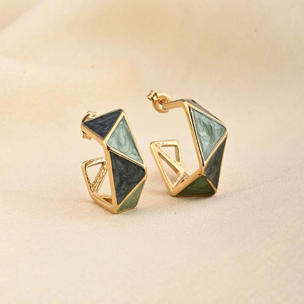 Green Geometric Hoop Earring