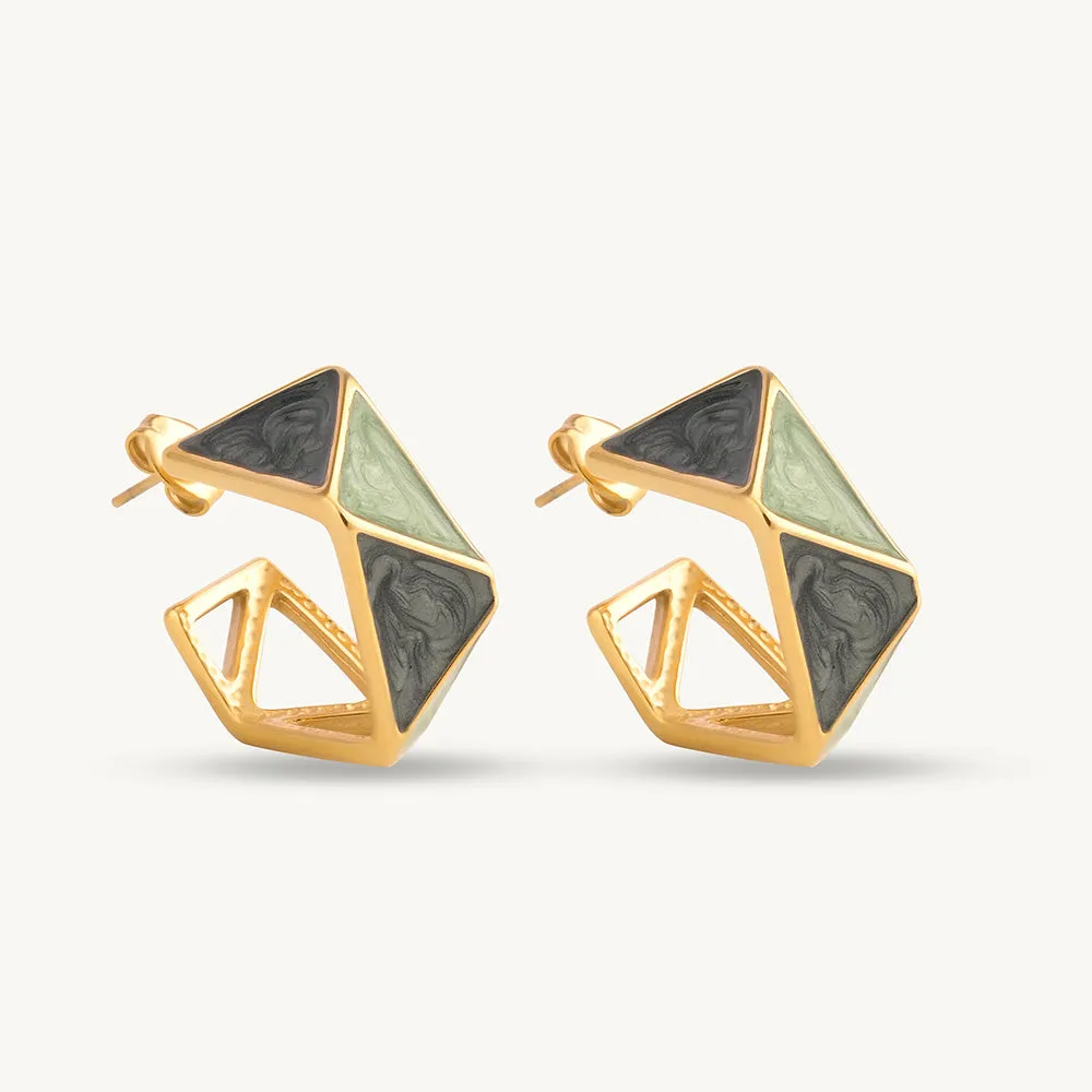 Green Geometric Hoop Earring