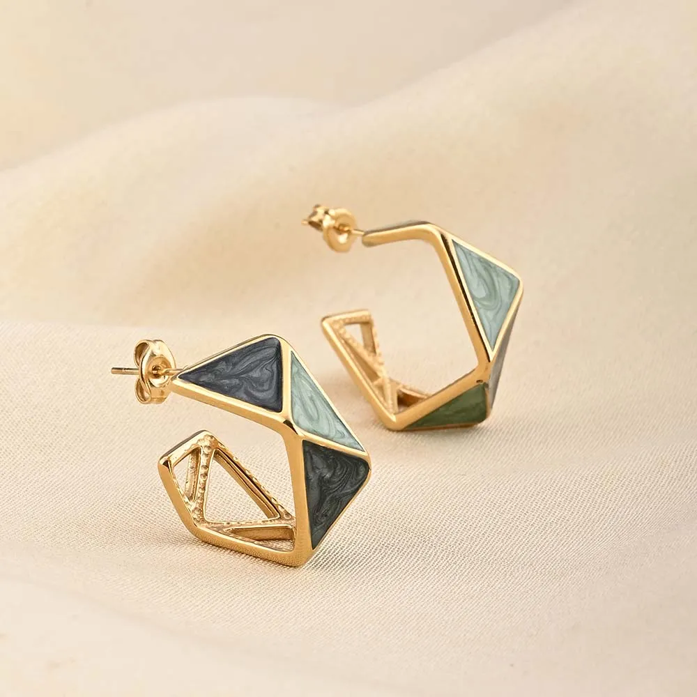 Green Geometric Hoop Earring