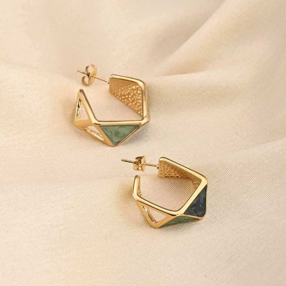 Green Geometric Hoop Earring