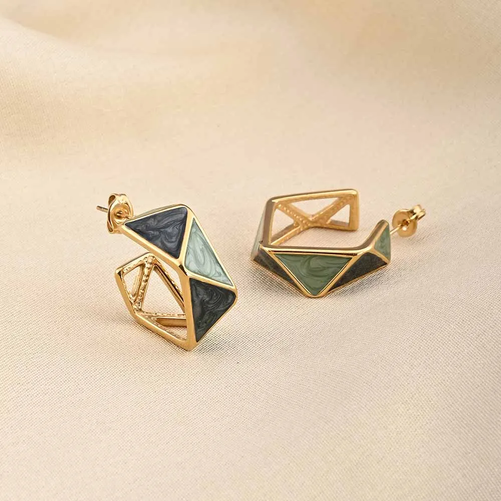 Green Geometric Hoop Earring