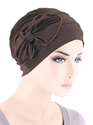 H121-BROWNJ#Pleated Bow Cap Brown Jersey