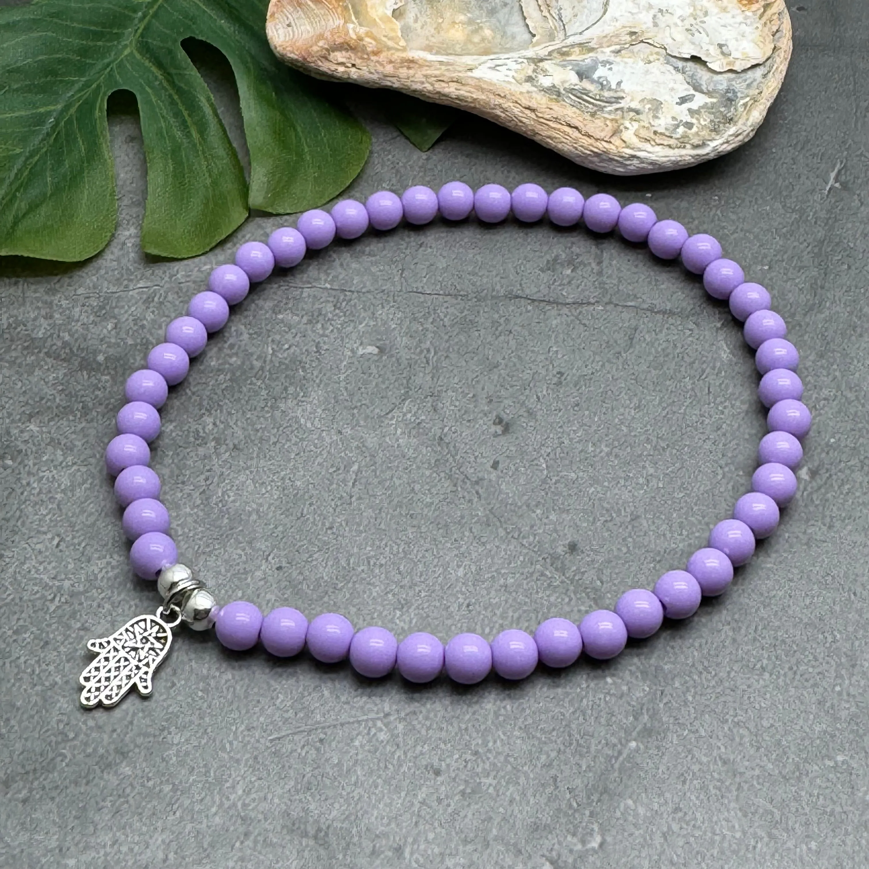 Hamsa Charm Acrylic Bead Anklet - Colour Choice