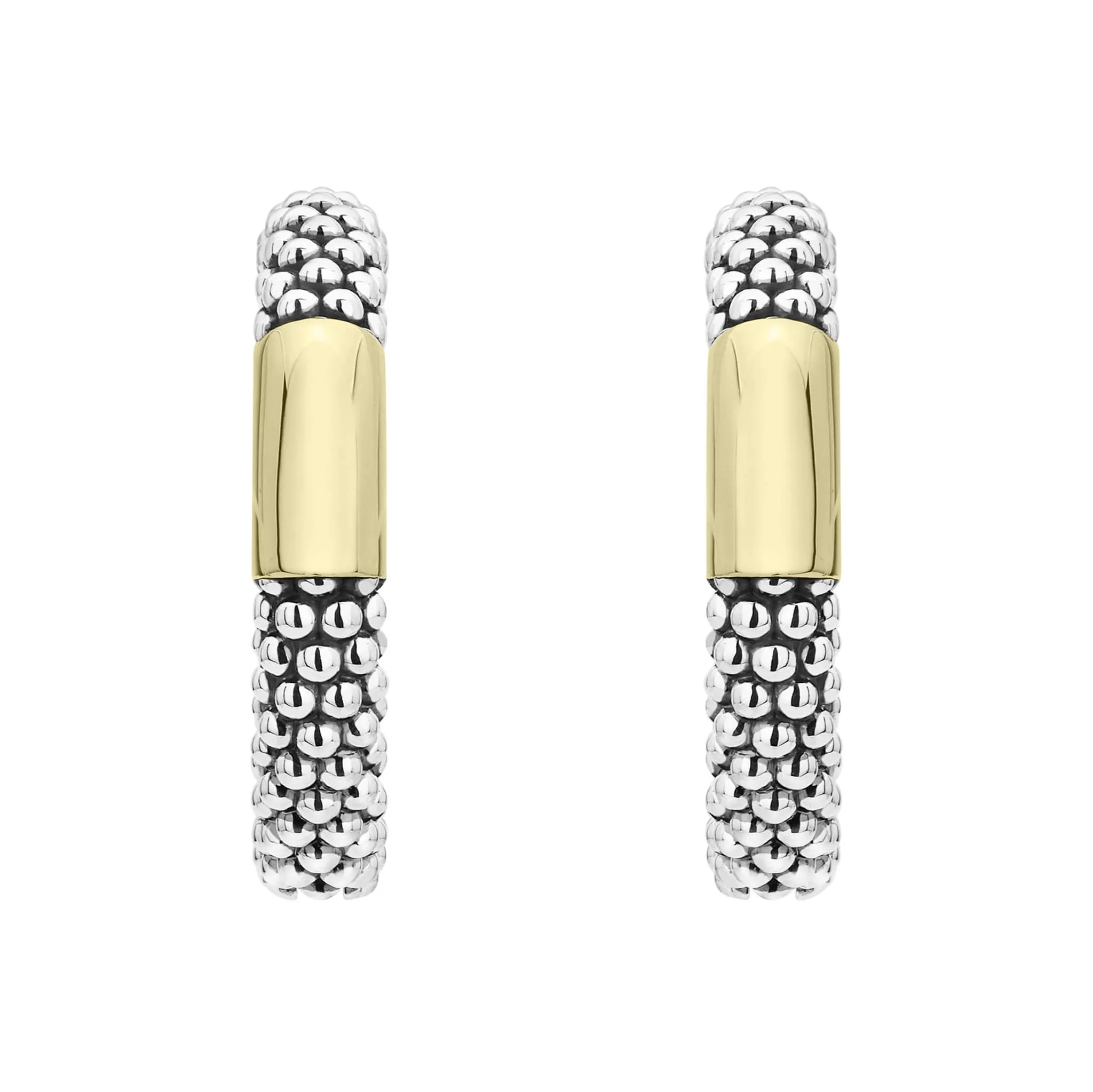 High Bar Two-Tone Station Caviar Hoop Earrings