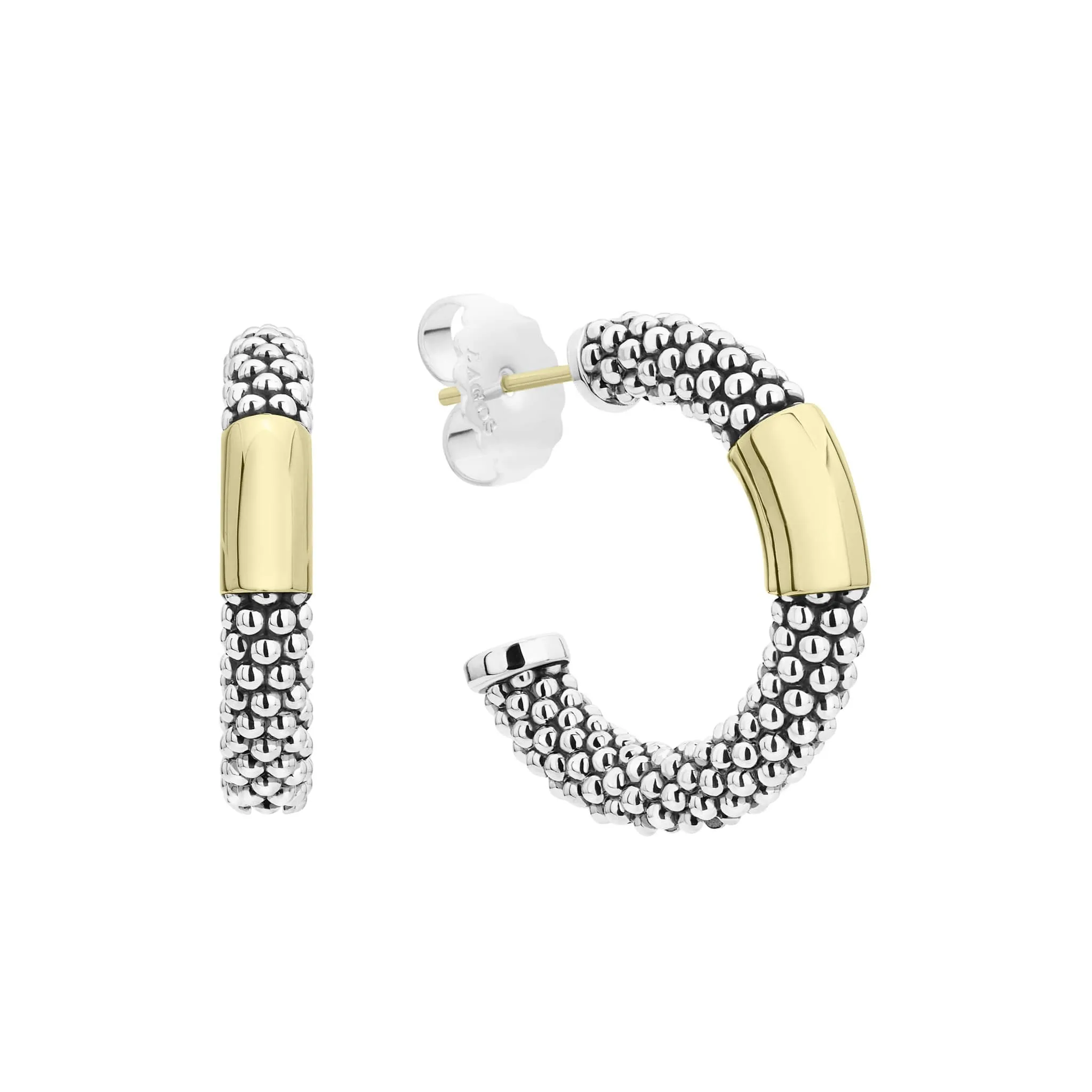 High Bar Two-Tone Station Caviar Hoop Earrings