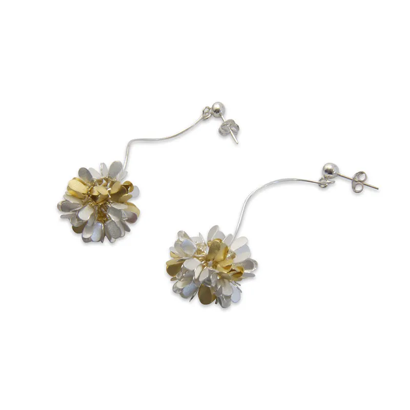 Hydrangea Dangle Gold & Sliver Sterling Silver Pierced Earrings