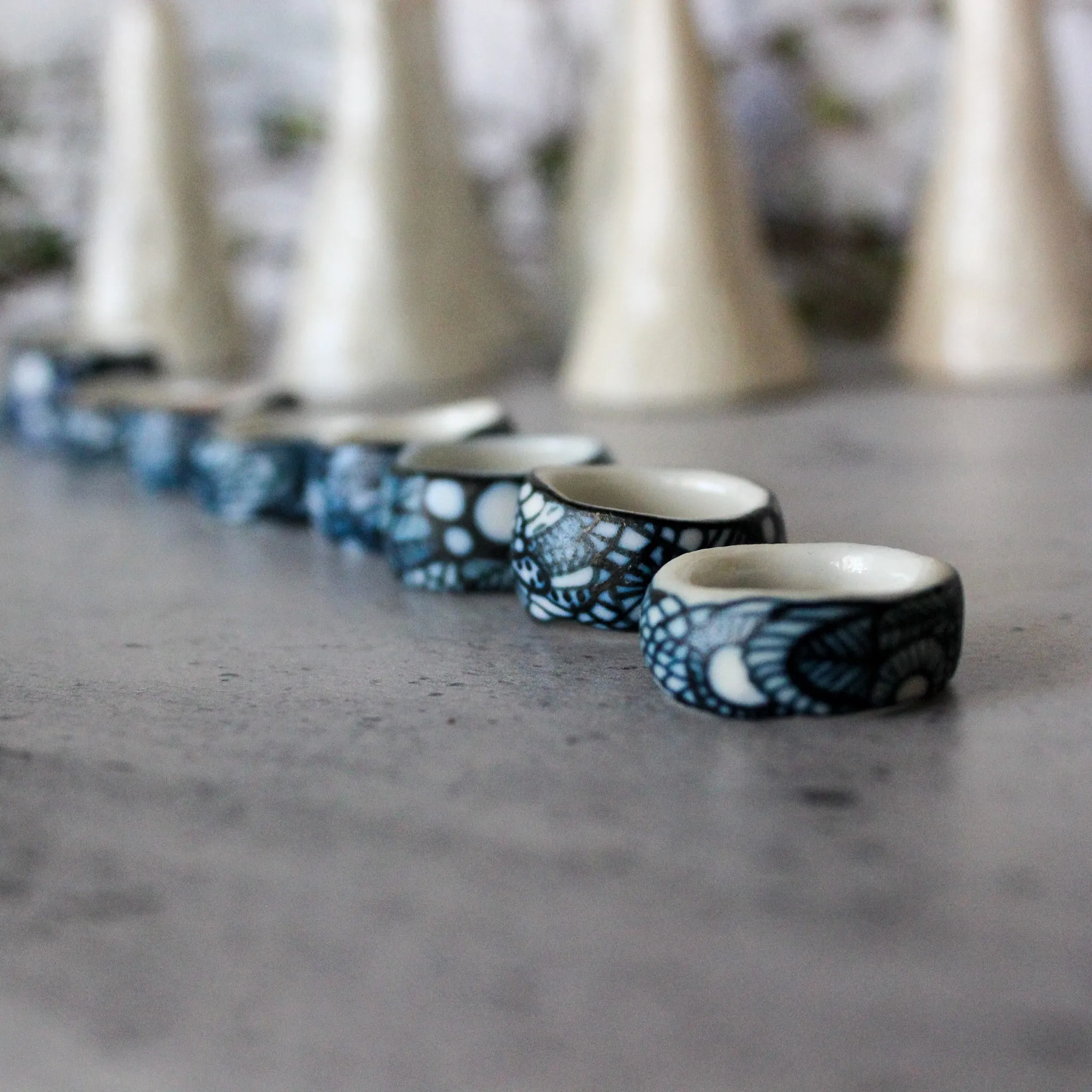 Indigo Painted Porcelain Bands