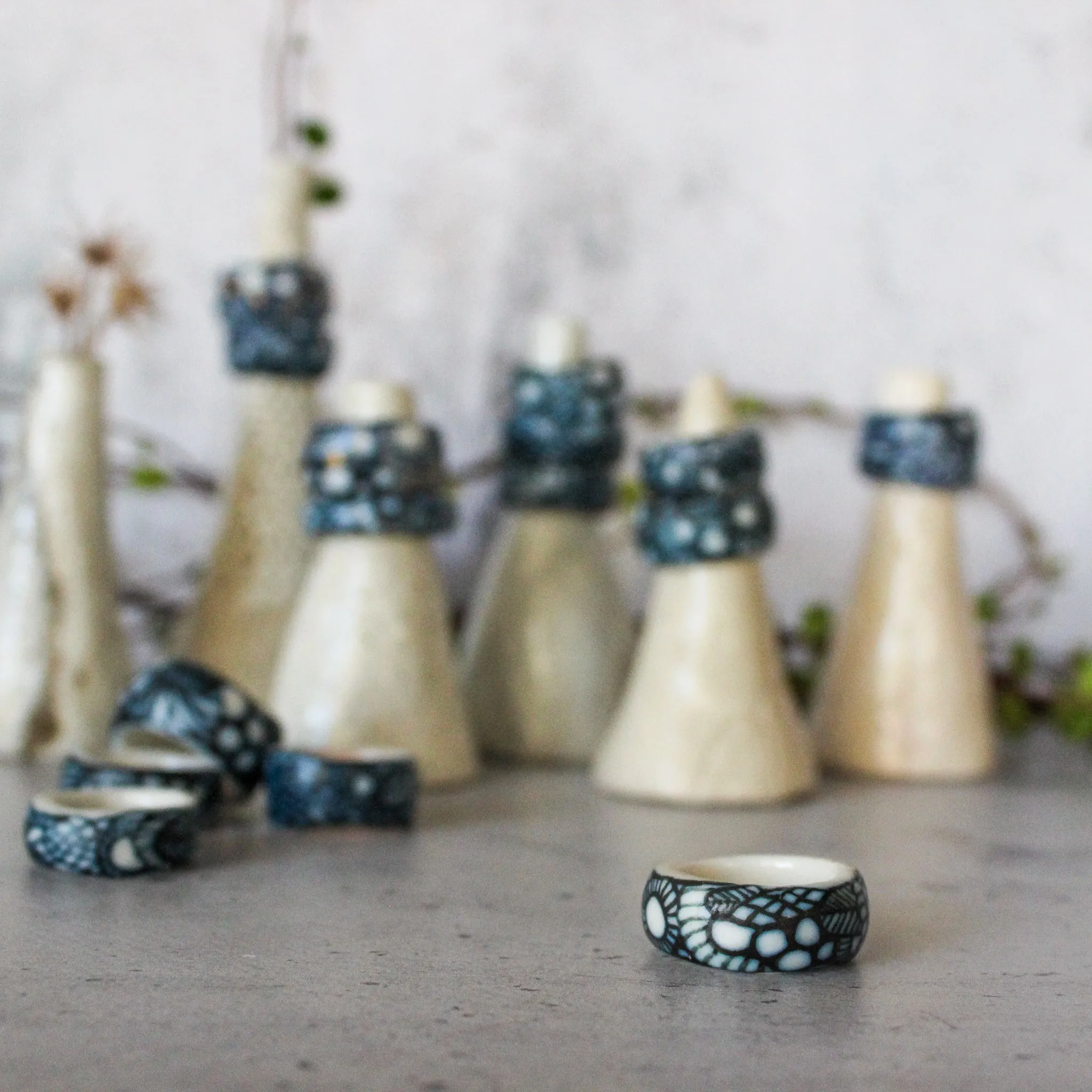 Indigo Painted Porcelain Bands