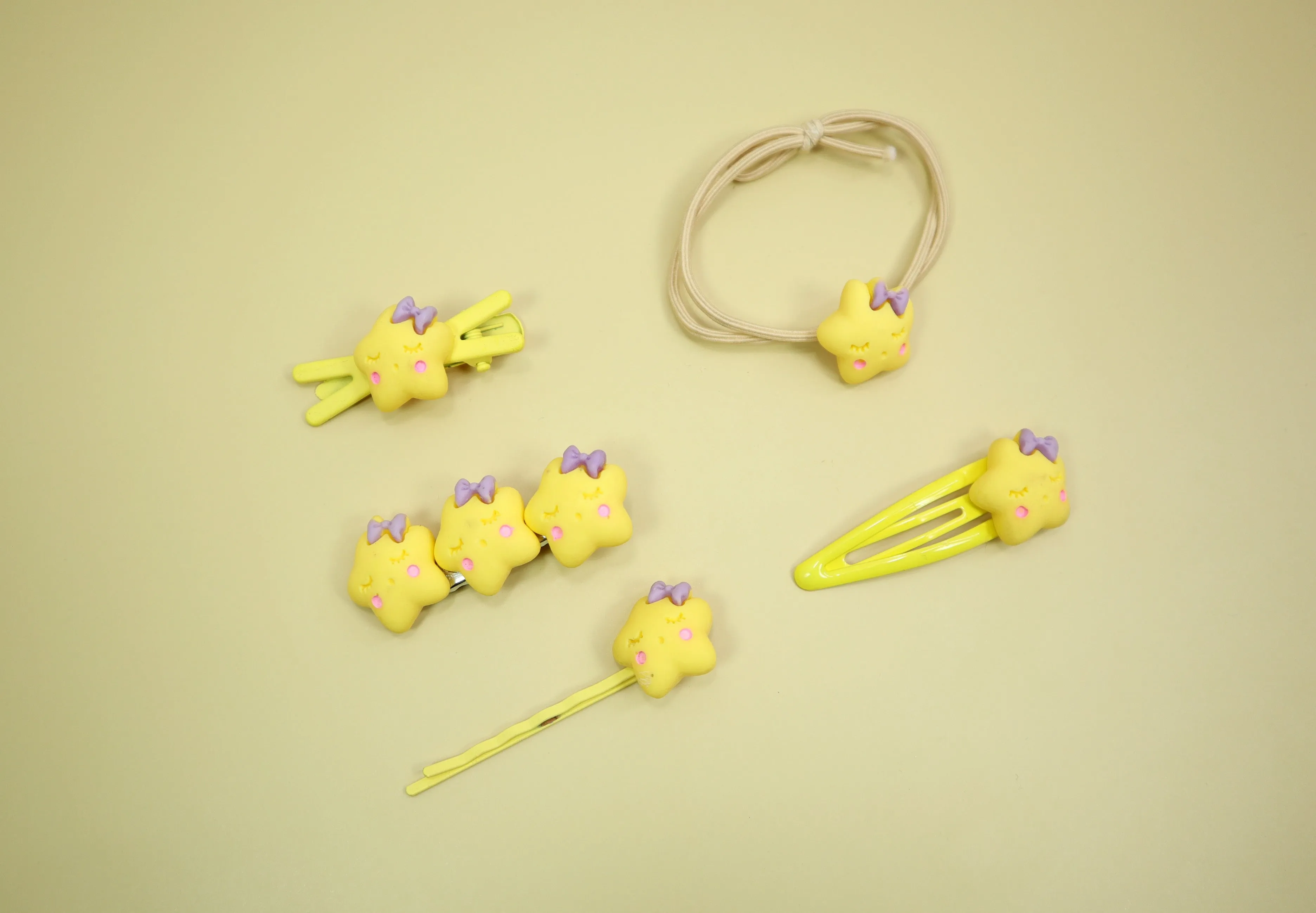 Kamule Polymer clay Character Hair Accessories set of 5-Yellow