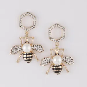 Killer Bee Gold Clear-Jeweled Earrings