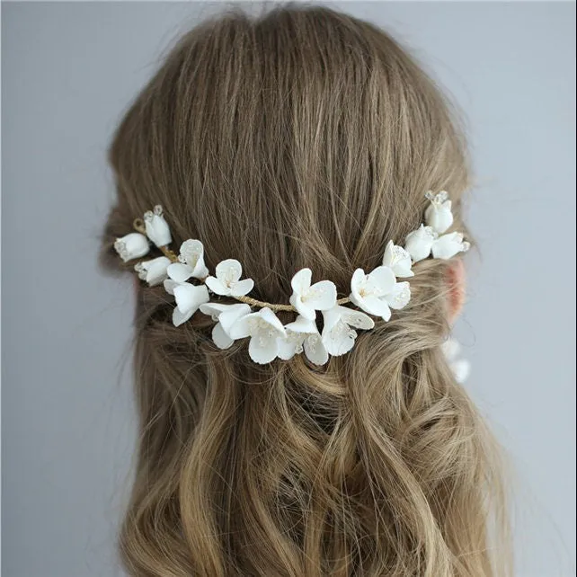 Matilde White Ceramic Floral Hair Comb