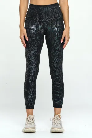 Mia - Black Iridescent Shine Snake Legging (High-Waist) - LIMITED FOIL EDITION