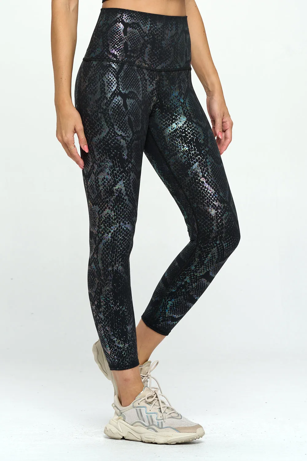 Mia - Black Iridescent Shine Snake Legging (High-Waist) - LIMITED FOIL EDITION