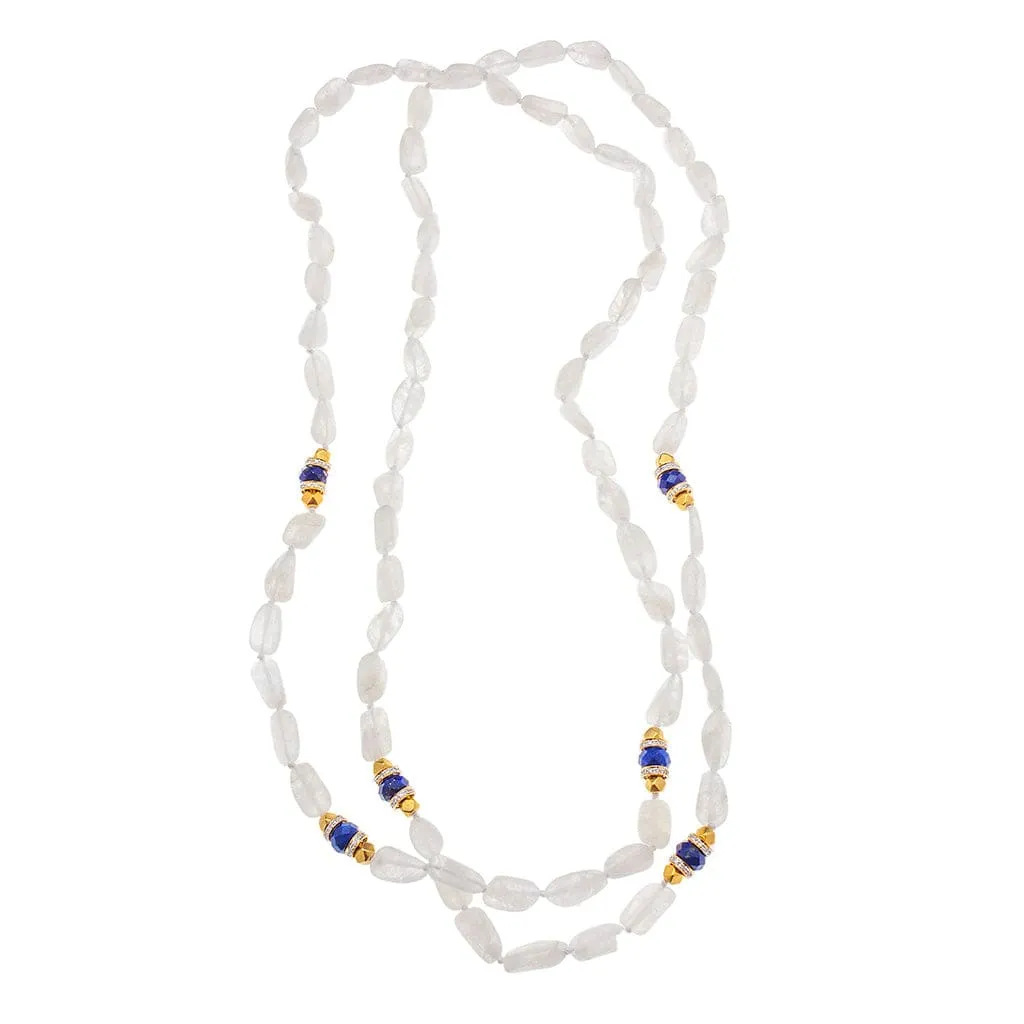 Moonstone, Lapis, 18K Beaded, & Diamond Necklace