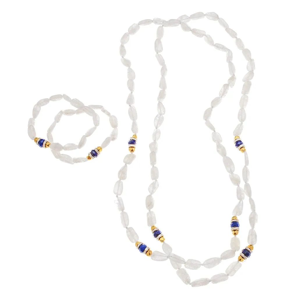 Moonstone, Lapis, 18K Beaded, & Diamond Necklace